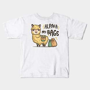 Cute Cartoon Alpaca with Bags - "Alpaca My Bags" Kids T-Shirt